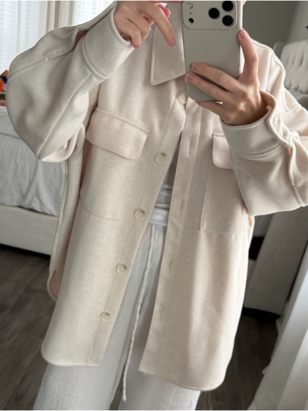 H&M Cream Oversized Button-Up Shacket